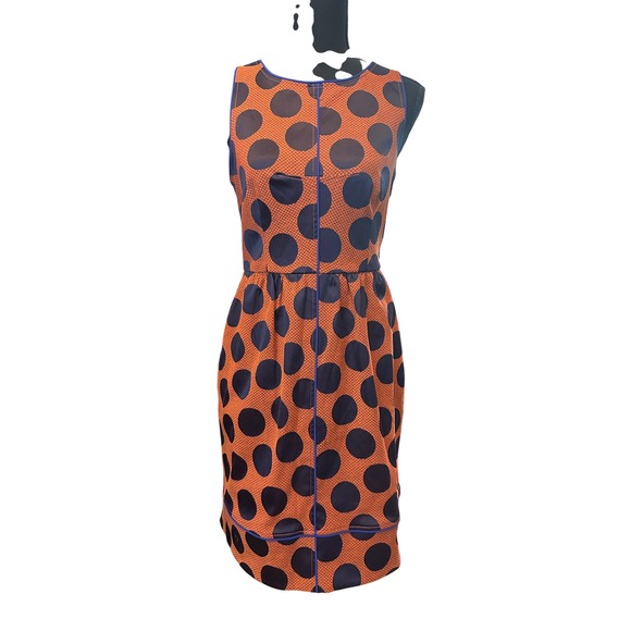 Maeve Dresses & Skirts - Maeve Anthropologie Rokin Orange Navy Polka Dot Cross Back Dress 6